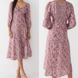 J. Crew  Sweetheart Midi Dress 3/4 Sleeve Floral Pink Stretch Sz 10